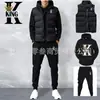 Exportação Transfronteiriça Outono e Inverno Europeu e Americano Conjunto de Três Peças de Colete e Moletom Masculino e Feminino com Forro de Lã Estampa de Letra K Roupa Esportiva Versátil