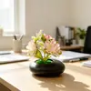 Venta Caliente Transfronteriza Tres Crisantemos de Caballero Maceta Plana Pequeña Planta en Maceta Adorno Hogar Dormitorio Decoración de Escritorio Flor Artificial Pequeño Arreglo de Bonsái