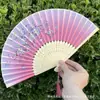 Leque Dobrável Estilo Antigo Transfronteiriço para o Verão, Estilo Chinês, Hanfu, Cheongsam, Leque Pequeno Dobrável de Bambu Portátil para Mulheres