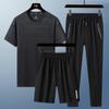 2025 Nuevo Traje Casual para Hombre Verano Delgado Holgado Traje de Tres Piezas para Hombre Pantalones de Seda Helada Pantalones Largos Camiseta de Manga Corta