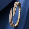 Pulsera Abierta de Lujo Cruzada de Doble Capa con Hojas Puntiagudas Entrecruzadas Incrustaciones de Circonita Moda Exquisita Elegante de Gama Alta Versátil