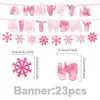 Castelo de Gelo Rosa Festa de Aniversário Conjunto Bandeirola de Flocos de Neve Balões de Látex Toppers para Bolo Decoração de Aniversário para Menina