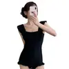 Traje de baño de una pieza con mangas cortas y volantes, estilo coreano, para adelgazar, ideal para vacaciones en aguas termales.