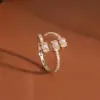 Anel Aberto Quadrado de Diamante de Três Fileiras com Zircônia Microincrustada, Estilo Ins Transfronteiriço, para Mulheres, Joia Elegante e de Alto Padrão