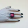 Anel de Resina Quadrado Octogonal Diamante Estilo Ins Novo Retro Colorido Simples Criativo Anel Doce