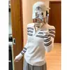 Camiseta base de punto elegante de manga larga a rayas de color contrastante para mujer, otoño e invierno 2026, top ajustado y moderno