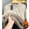 Sudadera con capucha de forro polar sherpa de cuello redondo para invierno para hombre, casual, nuevo estilo, engrosada, cálida, capa base de forro polar, jersey