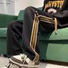 Calça Casual Listrada Tendência Estilo Americano Versátil Senso de Design Outono Novo High Street Ins Solta Reta Casal