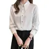 Foto Real 26 Primavera/Outono Nova Camisa de Manga Longa de Cetim Feminina de Alta Qualidade para o Trabalho Casual Simples Brilhante Camisa de Chiffon
