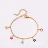 Pulsera Colgante Flor de Cuatro Hojas Incrustada con Micro Diamantes de Acero Inoxidable Cdd Accesorio de Moda para Mujer con Flores Pequeñas de Diamantes de Colores Pulsera Ajustable Fuente de Fábrica