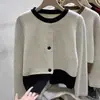 Cárdigan de punto de diseñador con bloques de color de nicho para mujer, primavera/otoño 2026, ropa de mujer, cuello redondo, estilo relajado, top tipo chaqueta de punto
