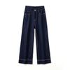 Jeans Rectos Adelgazantes de Cintura Alta con Bordado de Margarita, Elásticos en Cuatro Direcciones y Resistentes a la Decoloración Jia Wei para Tallas Pequeñas
