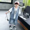 Conjunto de Três Peças Jeans de Verão com Strass para Meninos Estilo Coreano Conjunto Legal e Moderno para Crianças Roupas Estilo Bad Boy para Bebê