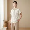 Nueva Camisa de Seda de Peso Pesado de Manga Corta para Mujer, Top Commuter de Seda de Morera Lavado a la Arena de Color Sólido para Verano, Camiseta de Longitud Media