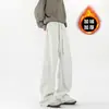 Pantalones Deportivos Casuales Largos para Hombre, Estilo Americano, Parches Diagonales, Dobladillo Curvo, Tejido Pesado Anti-Pilling, Caída Amplia, Versátiles para Primavera y Otoño