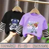 Camiseta de Algodão Puro para Meninos Primavera e Outono Novo Estilo para Crianças Maiores, Manga Longa Listrada Patchwork Versátil, Estiloso Top Dois em Um para Meninos