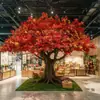 Árvore Artificial de Bordo Vermelho para Decoração de Casamento em Larga Escala, Planta Verde Árvore Falsa para Exposição de Vitrine, Planta de Paisagem Interna, Árvore de Bordo Vermelho de Fibra de Vidro