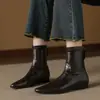 Botas Tobilleras de Tacón Plano Ajustadas Sexy Versátil de Color Sólido Temperamento Adelgazante para Mujer