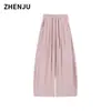 Pantalones de Lino Espiga Pierna Curva para Mujer Verano Delgados Altura Pequeña Cintura Alta Caída Lino Perezoso Seda de Hielo Pierna Ancha