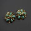 Pendientes de turquesa con gema proteica, joyería de comercio exterior europea y americana, pendientes de flor de aguja de plata 925, chapado en oro real mate de 24 quilates