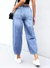 Jeans elásticos con cordón de estilo europeo y americano, pantalones vaqueros casuales de talla grande, holgados, cropped, estilo linterna, con pliegues, lavado claro