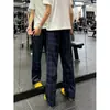 Calça Casual Longa Masculina Retrô Americana de Xadrez com Cordão Elástico Outono 2026 Tendência Solta de Perna Larga Versátil