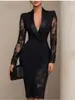 Comercio Exterior Transfronterizo Europeo y Americano 2026 Amazon Nuevo Producto: Vestido Casual de Encaje con Retazos de Manga Larga y Cuello en V para Mujer