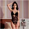 Hermosa y Atractiva Ropa Interior Sexy, Body de Encaje Hueco sin Entrepierna, Camisón Seductivo Transparente con Tirantes Qqny