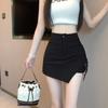 Falda negra con cordón irregular para mujer, falda de verano de cintura alta, estilo A, elegante, ajustada a la cadera