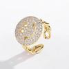 Anillo de cadena de cara sonriente con diamantes completos de 'Net Red' para mujer, anillo decorativo de diamantes estilo Ins de lujo europeo y americano, anillo abierto para el dedo índice, venta al por mayor