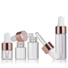 Botella gotero Oro Rosa de 1 ml a 5 ml Botella dispensadora de Aceite Esencial de Vidrio Botella Vacía de Muestra Cosmética en Stock