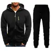 Nuevo traje deportivo para hombre estilo europeo y americano, conjunto de dos piezas con chaqueta con cremallera, traje clásico con capucha para correr al aire libre
