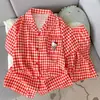 Pijama de Algodón Nube para Mujer, Conjunto de Dos Piezas Bordado de Dibujos Animados, Nuevo Estilo de Verano para Estudiantes, Se Puede Usar Afuera, Talla Grande, Ropa de Casa de Corte Holgado