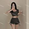 Traje de Baño Deportivo Dividido de Manga Media Nueva Estilo Coreano Color Sólido para Mujer Sencillo Estilo Ins Puro con Cordón Ajustable Bóxer