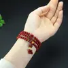 Pulsera de Tres Círculos de Cinabrio Natural para Mujer, Pulsera de Cuentas con Colgante de Bolsa de la Suerte de Lujo Ligero de Nicho, Pulsera de Nuevo Estilo Chino