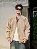 Jaqueta de couro PU tie-dye retrô americana para homens, peça externa outonal moderna com silhueta boxy curta, jaqueta de beisebol de alta qualidade
