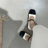 Sapatos Pequenos de Couro para Estudantes Femininas Cores de Outono Bloco de Cores Bico Redondo Sapatos Baixos Femininos
