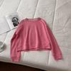 Suéter corto de diseño abierto para mujer, jersey de otoño holgado de color sólido con cuello redondo, manga larga apilada, top corto casual