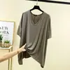 Camiseta de Modal con Cuello en V y Mangas a Media Longitud para Mujer en Verano, Holgada y Ceñida, Top Versátil de Manga Tres Cuartos, Camiseta Básica Talla Grande