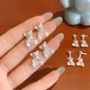 Pendientes de Oso de Zirconia Amor para Mujer Plata Aguja Verano Dulce Dibujos Animados Lindos Diseño de Nicho Pendientes de Estudiante de Gama Alta