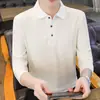 2025 Nuevo Polo de Manga Larga Estilo Coreano Camiseta Leck Moda Casual para Hombre Camiseta Básica Delgada