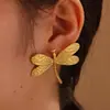 Design Personalizado Aço Titânio Brincos Libélula Retrô Elegantes Franceses Brincos com Textura Exagerada Brincos para Dropshipping
