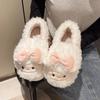 Pantufas de Lã de Cordeiro Estilo Ins para Mulheres, Novas Inverno Interior Quente Pelúcia Sola Grossa Casa Bico Fechado Sapatos de Algodão