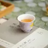 Xícara de Chá Cerâmica Pintada à Mão Estilo Japonês Dinastias Tang e Song, Tamanho Pequeno, para Uso Doméstico, Peça Única, Conjunto de Chá Kung Fu, Xícara de Degustação Roxa