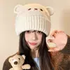Bonito gorro de punto con orejas de gatito para mujer, cálido y protector para las orejas para otoño e invierno, versátil y estiliza el rostro, un gorro de moda