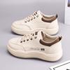 2025 Primavera e Outono Novos Sapatos Brancos de Couro Femininos Estilo Coreano All-match Sapatos Femininos Confortáveis Estudantes Tênis de Corrida Q820