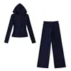 Conjunto de Ropa Deportiva de Yoga Cálida de Terciopelo Nuevo Otoño e Invierno Conjunto de Dos Piezas Versátil Sudadera con Capucha Adelgazante Chaqueta Pantalones Rectos de Pierna Ancha