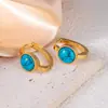 Pendientes Europeos y Americanos Geométricos Redondos Incrustados Imitación Turquesa Ojo de Gato Acero de Titanio Acero Inoxidable de Alta Gama Elegantes Modernos
