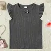Camiseta Nueva Estilo Transfronterizo 2026 para Niñas de 2 a 6 Años con Lazo y Bordes Fruncidos, Top y Camiseta Básica de Manga Corta de Color Sólido para Niños
