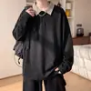 Camisa polo de manga larga para hombre con bloques de color texturizados, estilo otoño, elegante y moderna, versátil, camiseta holgada para adolescentes